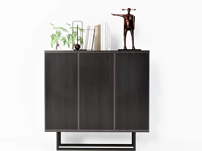 Modern Dark Entryway Cabinet Sideboard With Green Plant Metal Frame Books And Decorative Statue 3d model