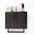 Modern Dark Entryway Cabinet Sideboard With Green Plant Metal Frame Books And Decorative Statue