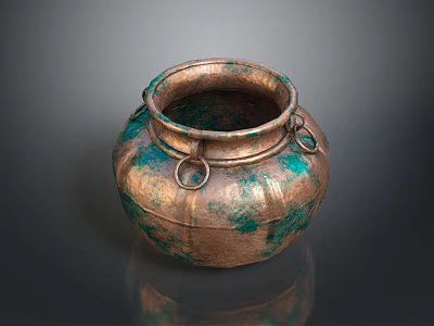 Decorative Copper Vase With Green Patina And Ring Handles For Home Decor 3d model