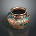 Decorative Copper Vase With Green Patina And Ring Handles For Home Decor