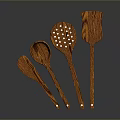 Wooden Cooking Utensils Set Featuring Four Different Shapes And Natural Wood Grain 3d model