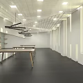 Modern Lounge Area Interior With Wooden Stairs White Cubic Structures And Gray Walls