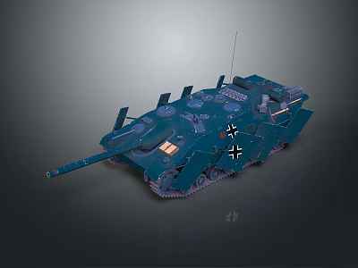 Blue Armored Military Vehicle With Turret Cannon Tracks And Antenna Emblem 3d model