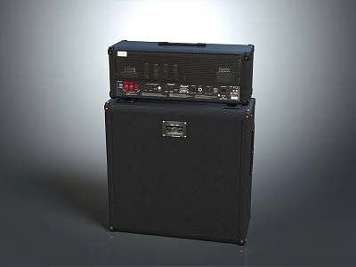 Black Modern Computer Audio Amplifier Stack With Speaker Cabinet And Control Panel 3d model