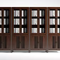 Tall Dark Wooden Bookcases With Glass Doors And Slatted Lower Cabinets Holding Books