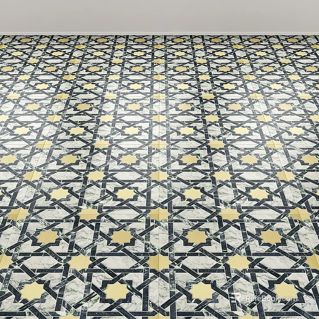 Decorative Floor Tiles With Geometric Pattern And Gold Star Design Elements 3d model