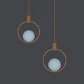 Modern Pendant Lights with Golden Ring Design and Transparent Glass Sphere on Gray Wall