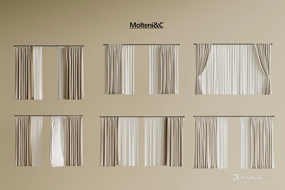 Modern Curtain Designs With Different Draping And Opening Styles In Neutral Tones 3d model 