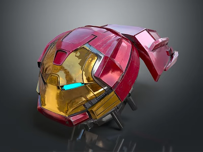 Iron Man Helmet with Red and Gold Metallic Design and Glowing Blue Eyes 3d model