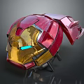 Iron Man Helmet with Red and Gold Metallic Design and Glowing Blue Eyes