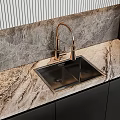 Modern Kitchen With Black Cabinets Marble Countertop Island Lighting And Appliances