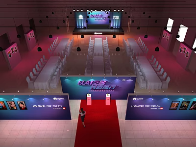 Grand Event Venue With Red Carpet Stage Seats Lighting And Display Boards 3d model