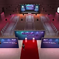 Grand Event Venue With Red Carpet Stage Seats Lighting And Display Boards