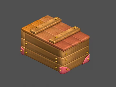 Sturdy Wooden Storage Chest With Planks Metal Nails And Pink Feet For Household Use 3d model