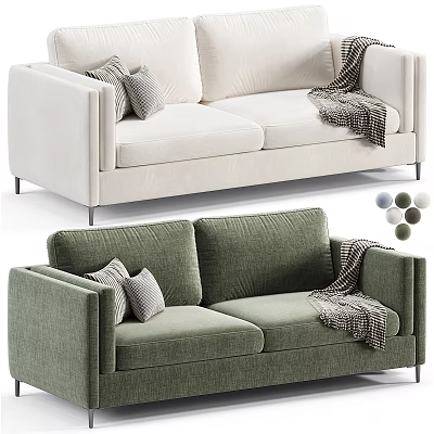 Two Seater Sofa With Cushions And Throw Blanket In Multiple Color Options 3d model