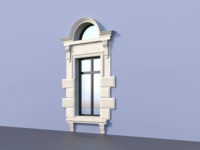 Decorative Architectural Window With Arched Top Stone Frame And Glass Panels 3d model