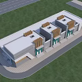 Modern Industrial Factory Building Exterior Design With Gray Metal Walls Glass Doors And Top Strips
