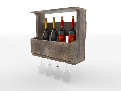 Wooden Wine Rack Holding Wine Bottles And Hanging Wine Glasses 3d model