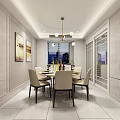 Modern Dining Room With Round Table Beige Chairs Gold Chandelier Wall Artworks And City View