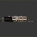 Cartoon Scene Aerial View of Building with Parking Lot Trees and Green Lawn Areas