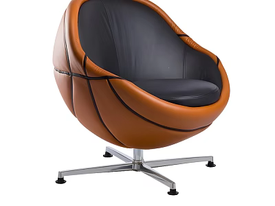 Orange And Black Egg Shaped Modern Accent Chair With Leather Seat And Silver Metal Base 3d model