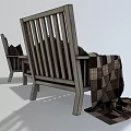 Wooden Table and Chair Set With Comfortable Dark Cushions And Cozy Throw Blanket