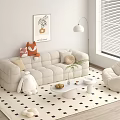 Cream Style Sofa Coffee Table Combination Cream Style Living Room Cream Style Coffee Table Coffee Table Floor Lamp Decoration Hanging Picture Carpet Side Table Sofa 3d model
