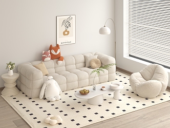 Cream Style Sofa Coffee Table Combination Cream Style Living Room Cream Style Coffee Table Coffee Table Floor Lamp Decoration Hanging Picture Carpet Side Table Sofa 3d model