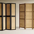Middle Ancient Screen Wooden Screen Rattan Screen Folding Screen 3d model