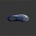 Blue And Silver Athletic Shoes With Knit Upper Green Sole And Red Accents
