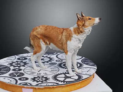 Detailed Dog Sculpture Standing On Circular Base With Gears And Patterns 3d model