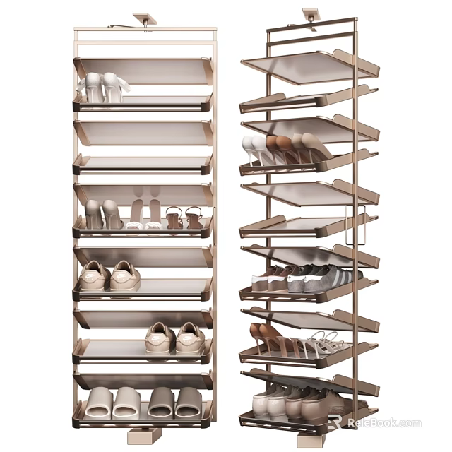 Organized Clothes Storage With Multi Layer Wooden Wardrobe Shelves For Home 3d model 