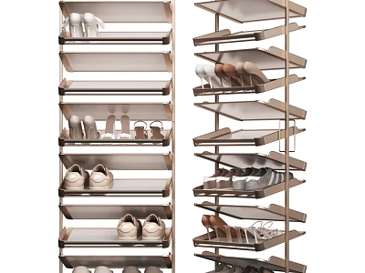 Organized Clothes Storage With Multi Layer Wooden Wardrobe Shelves For Home 3d model
