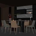 Modern Dining Room Interior With Round Table Chairs Open Glass Door Cabinets And Warm Lighting