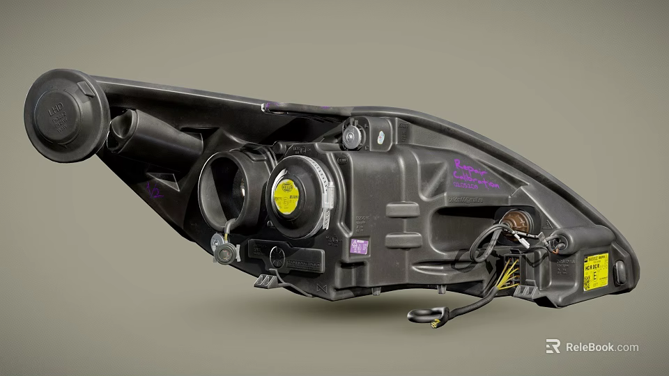 Detailed Automotive Headlight Assembly With Bulb Reflector Housing And Wiring Components 3d model 