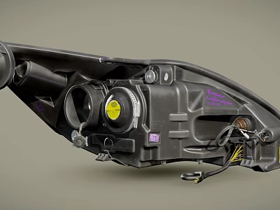 Detailed Automotive Headlight Assembly With Bulb Reflector Housing And Wiring Components 3d model