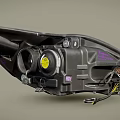 Detailed Automotive Headlight Assembly With Bulb Reflector Housing And Wiring Components