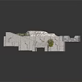Geometric Stone Architectural Structure With Stairs Water Pool And Green Plants