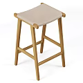 Minimalist Modern Oak Bar Stool With Beige Upholstered Seat For Kitchen Bar Counter