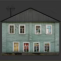 Light Green Wooden House Exterior With Dark Roof Multiple Windows And Colorful Doors
