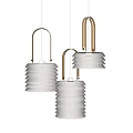 Modern Layered Shade Pendant Lights with Golden Metal Frames and Neutral Tones