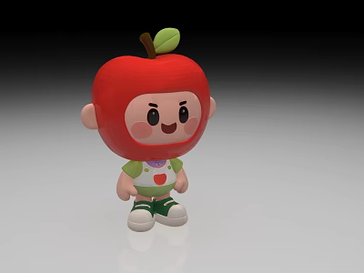 Cute Cartoon Character With Apple Shaped Red Head Green Clothes And Leaf 3d model