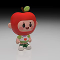 Cute Cartoon Character With Apple Shaped Red Head Green Clothes And Leaf