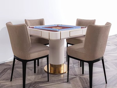 Modern Elegant Entertainment Table With Blue Top Round Center And Four Beige Chairs 3d model
