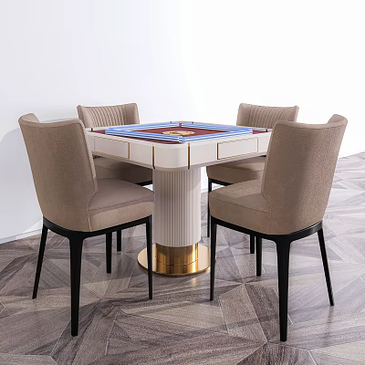 Modern Elegant Entertainment Table With Blue Top Round Center And Four Beige Chairs 3d model