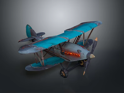 Blue Winged Retro Spacecraft Model With Luminous Details For Cosmic Exploration 3d model