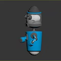 Blue Body Gray Head Robot Character With Mechanical Arms And Round Eyes