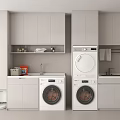 Modern Light Gray Bathroom Cabinetry With Washing Machine Dryer Storage Cabinets And Sink