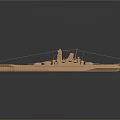 Golden Warship 3D Model With Detailed Deck And Metallic Reflective Surface