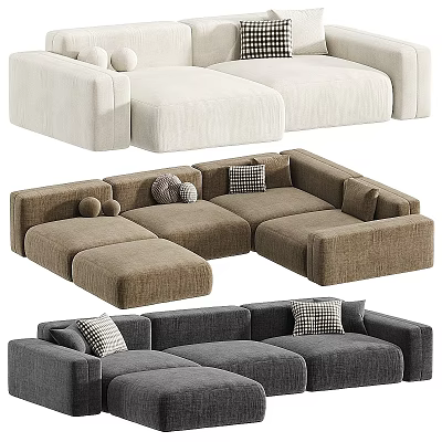 Modern Beige Brown and Gray Sectional Sofas With Decorative Pillows and Comfortable Seating 3d model